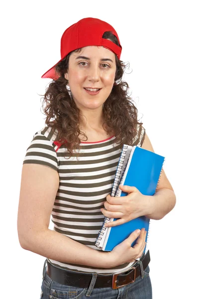Kırmızı şapkalı kadın genç öğrenci — Stok fotoğraf