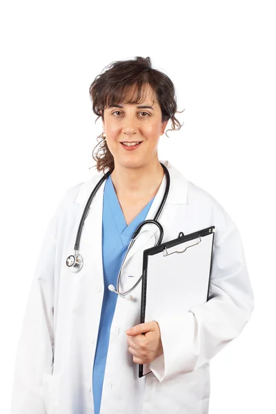 Жінка-лікар тримає буфер обміну — стокове фото