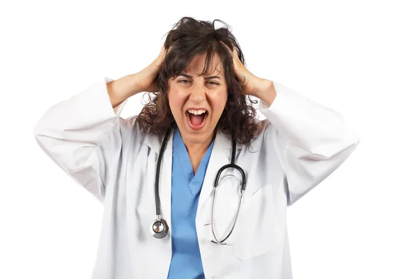 Irritado médico feminino — Fotografia de Stock
