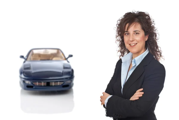 Donna d'affari sorridente e l'auto moderna — Foto Stock