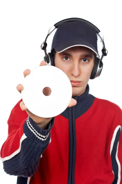 DJ holding a disc — Stock Photo, Image