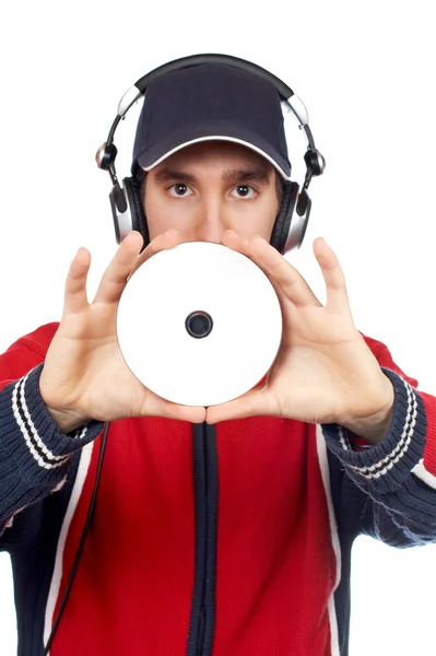 Disc Jockey holding a compact disc — Stock Photo, Image