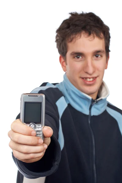 Teenager showing cell phone screen — Stock Photo, Image