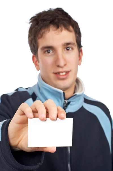 Teenager with a blank card — Stock Photo, Image