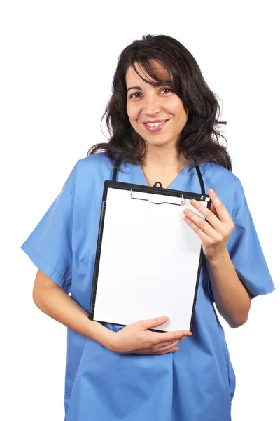 Ženský lékař zobrazení prázdné schránky — Stock fotografie