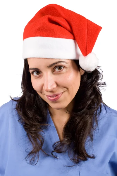 クリスマスの帽子を持つ女性医師 — ストック写真