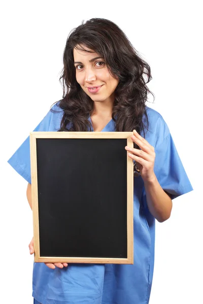 Female doctor holding the chalkboard — Stock Photo, Image
