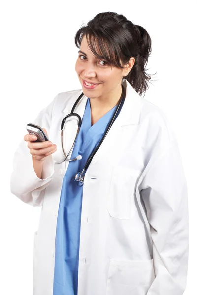 Female doctor send a SMS — Stock Photo, Image