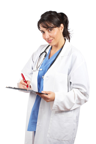 Female doctor writing