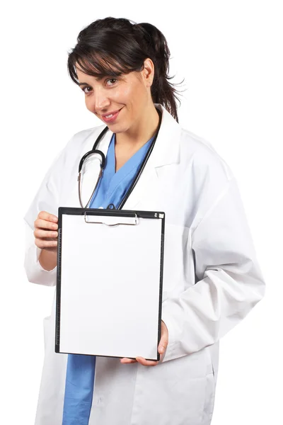 Ženský lékař zobrazení prázdné schránky — Stock fotografie