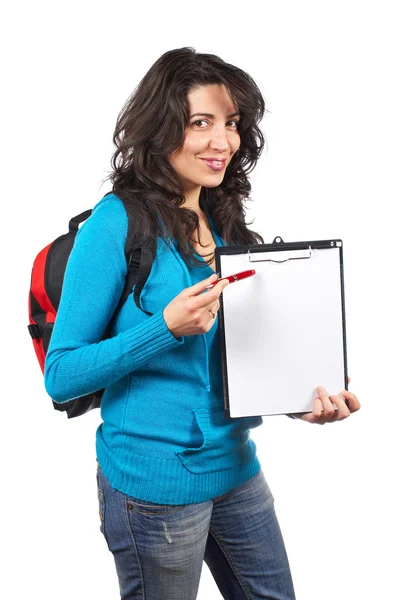 Молодая студентка с рюкзаком — стоковое фото