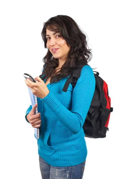 Öğrenci kadın SMS gönderme — Stok fotoğraf