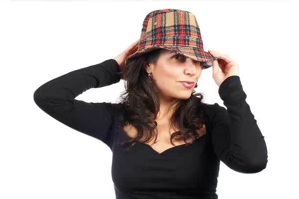 Gelukkig casual vrouw met hoed — Stockfoto