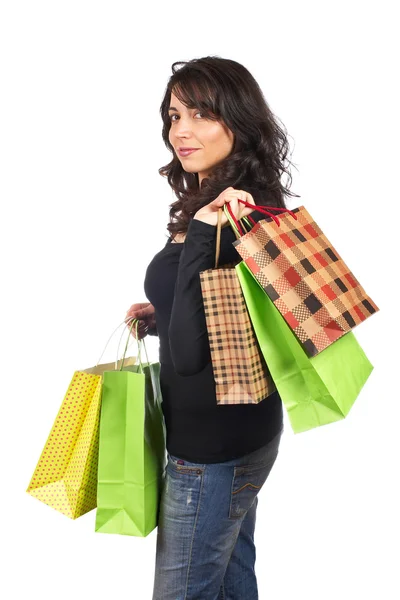 Vrouw met boodschappentassen — Stockfoto