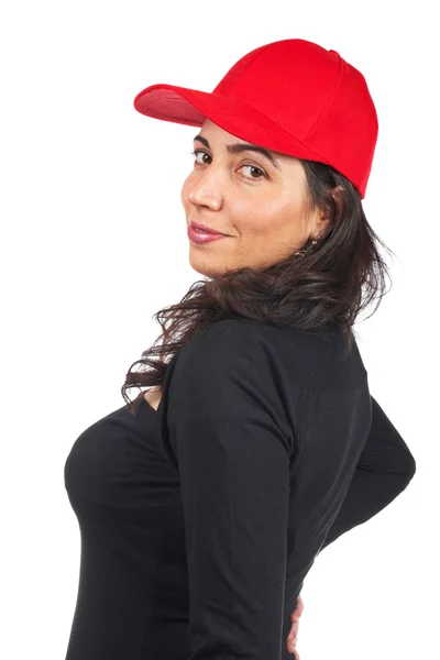 Casual woman with a red cap — Stock Photo, Image