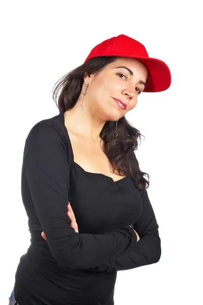 Lässige Frau mit roter Mütze — Stockfoto