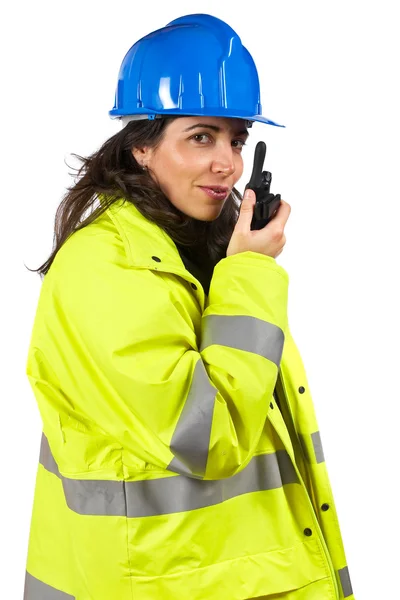 Nő, walkie-talkie — Stock Fotó