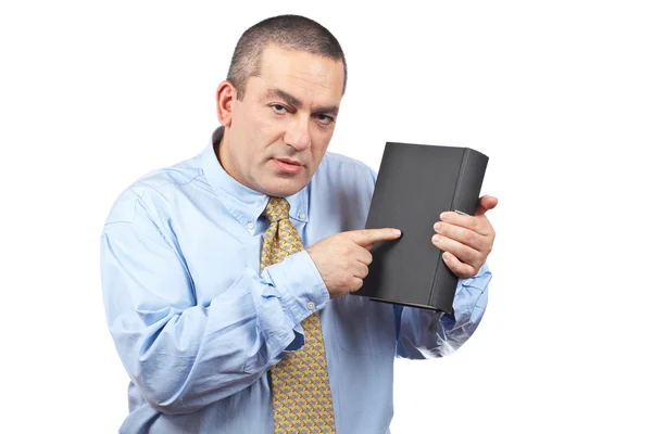 Biznes człowiek trzyma książkę — Zdjęcie stockowe