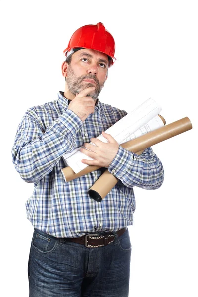 Trabalhador da construção Pensando — Fotografia de Stock