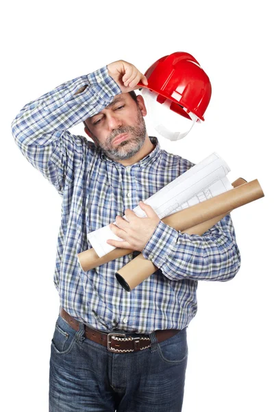 Vyčerpaná stavební dělník — Stock fotografie