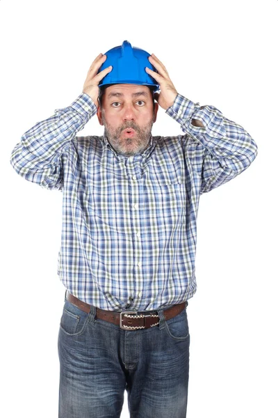 Surprised construction worker — Stock Photo, Image
