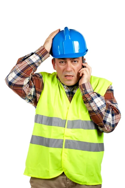 Trabalhador da construção com expressão surpresa — Fotografia de Stock