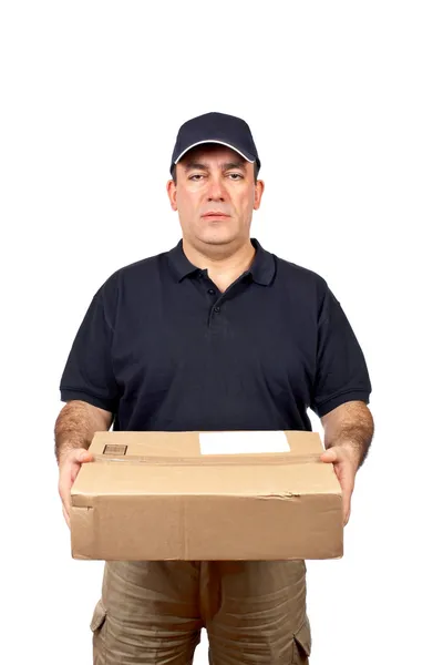 Courier håller ett paket — Stockfoto