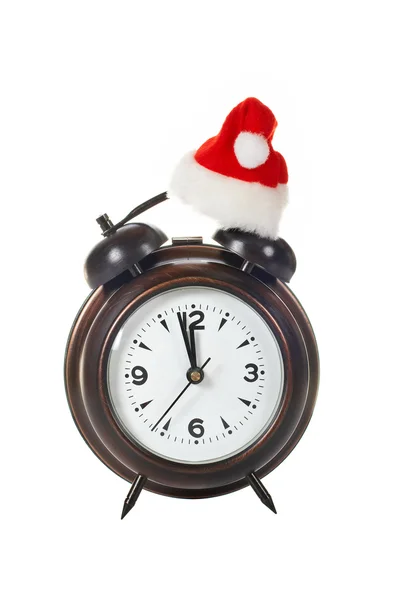 时钟与圣诞帽子 — 图库照片