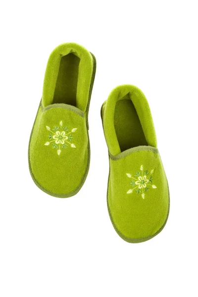 Senhora chinelos verdes — Fotografia de Stock