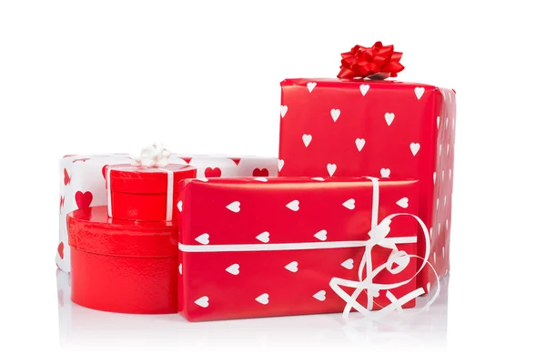 Assortiment van rode geschenkdozen — Stockfoto