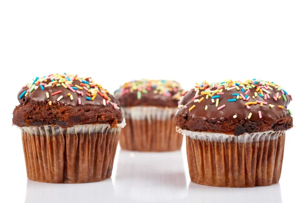 Drie muffins met chocolade — Stockfoto
