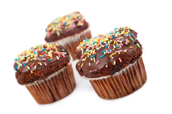 Três muffins de chocolate — Fotografia de Stock