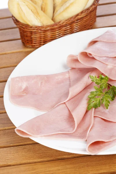 Slices of spanish ham and bread — Stock Photo, Image