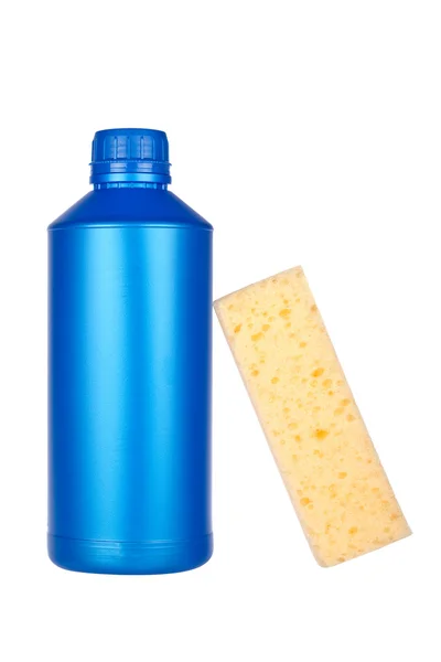Waschmittelflasche und Schwamm — Stockfoto