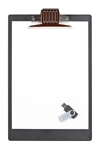 Usb flash drive memory and blank clipboard — Stock Photo, Image