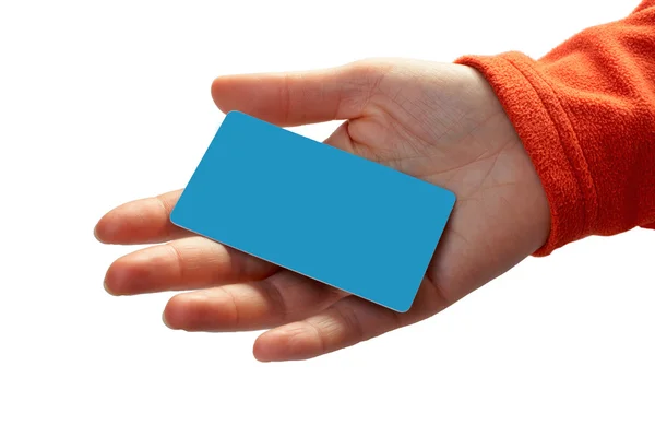 Woman with a credit card on her hand — Stock Photo, Image