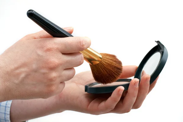 Polvo y cepillo cosméticos —  Fotos de Stock