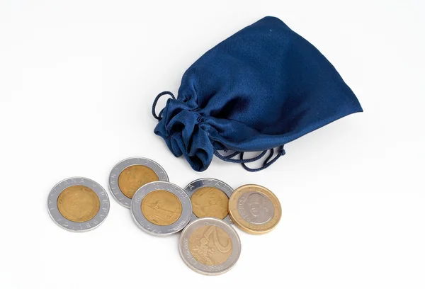 Coins out of the bag — Stock Photo, Image