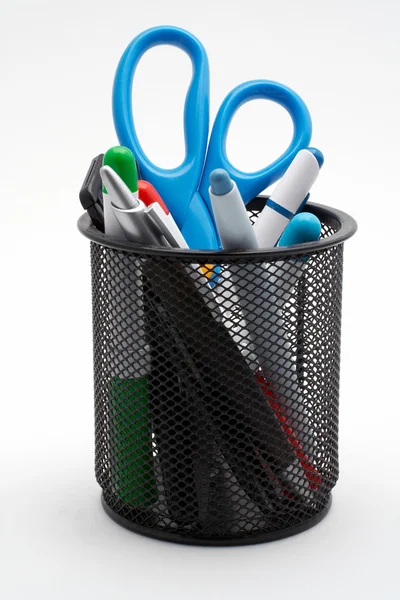 Basket with various office items — Stock Photo, Image