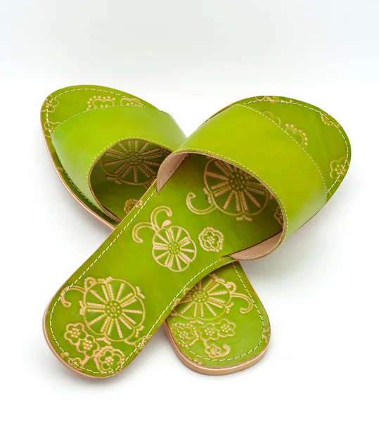Lady green sandals — Stock Photo, Image