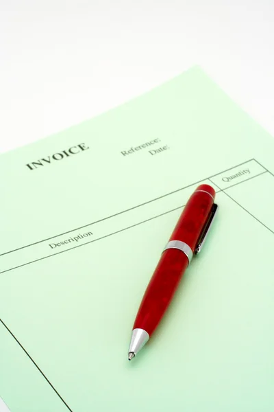 Close up Blank invoice with pen on white background — Stock Photo, Image
