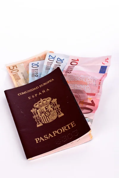 Pénzt a spanyol útlevél — Stock Fotó