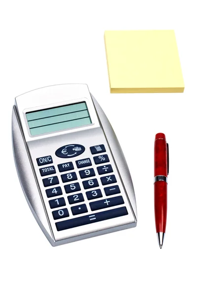 Notities, pen en calculator — Stockfoto