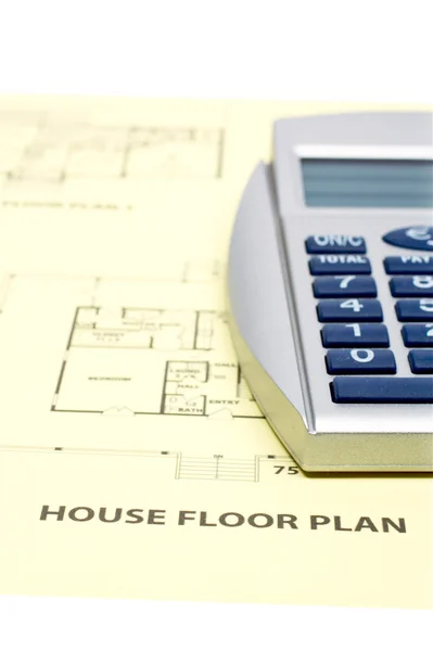 Plan van de vloer van het huis en rekenmachine — Stockfoto