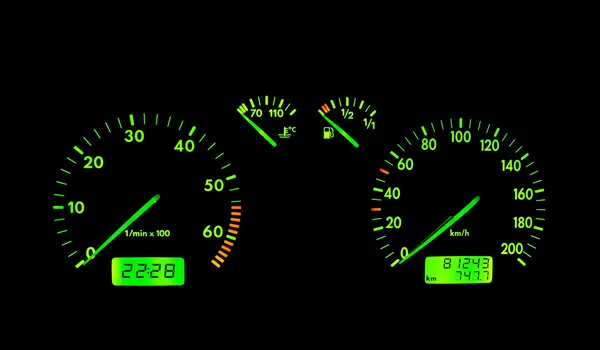 Groene neon autodashboard — Stockfoto