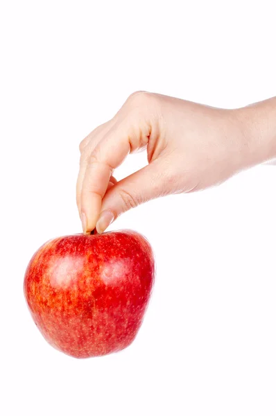 Con una mela rossa in mano — Foto Stock