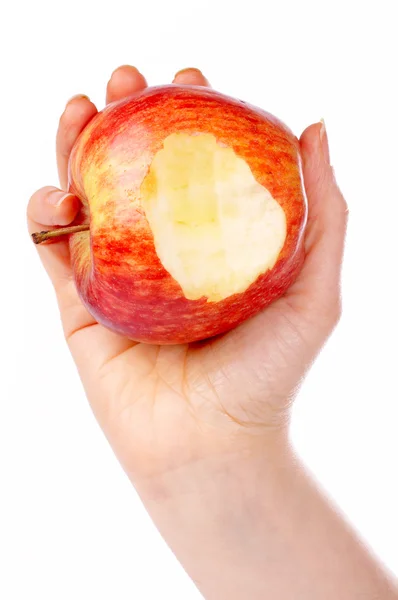 Rött äpple med en tugga — Stockfoto