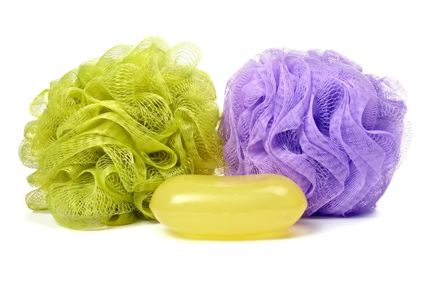 Two body sponges and soap — Stockfoto