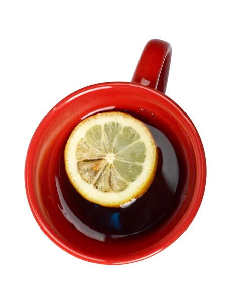 Κόκκινο φλιτζάνι τσάι με λεμόνι — Φωτογραφία Αρχείου