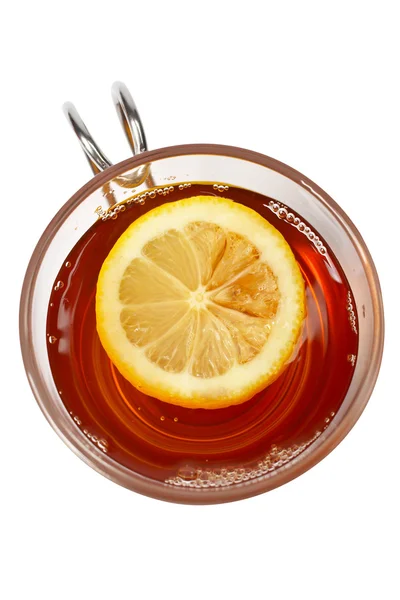 Glas kopp te med citron — Stockfoto